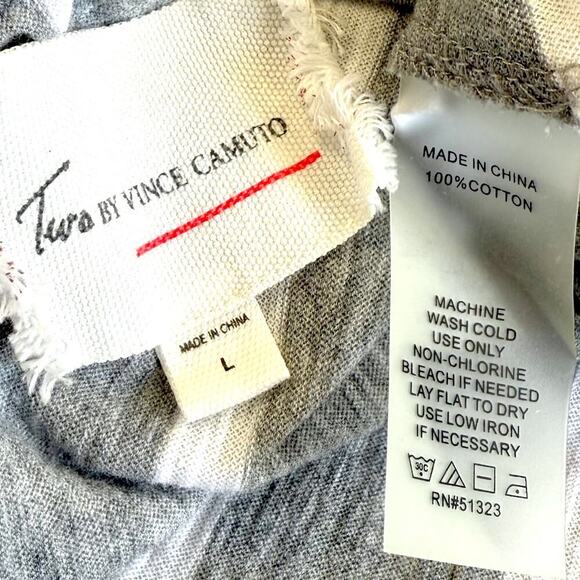 Two By Vince Camuto Striped Tank Top Cotton Knit Swing Hem Size L Gray White - Picture 14 of 15